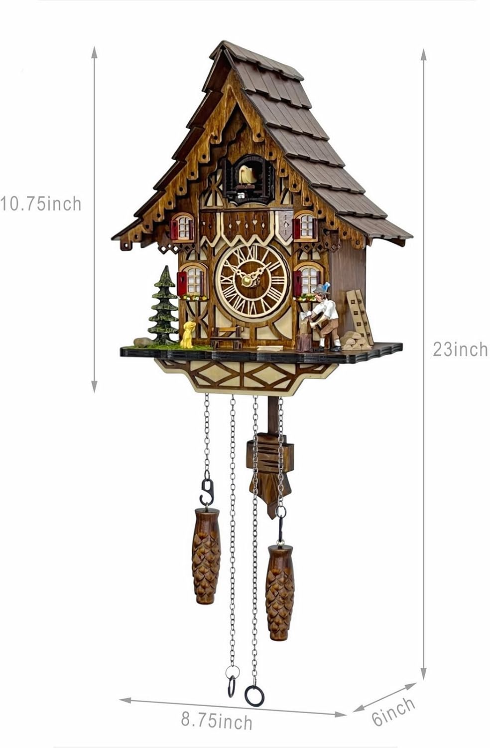 Cuckoo Clock for Wall Art: 12 Melodies, Volume Control, Night Mode, Germany Style Black Forest Retro Traditional Handcrafted Wooden House Home Decor, Gifts for Family (8.75 X 23inch)