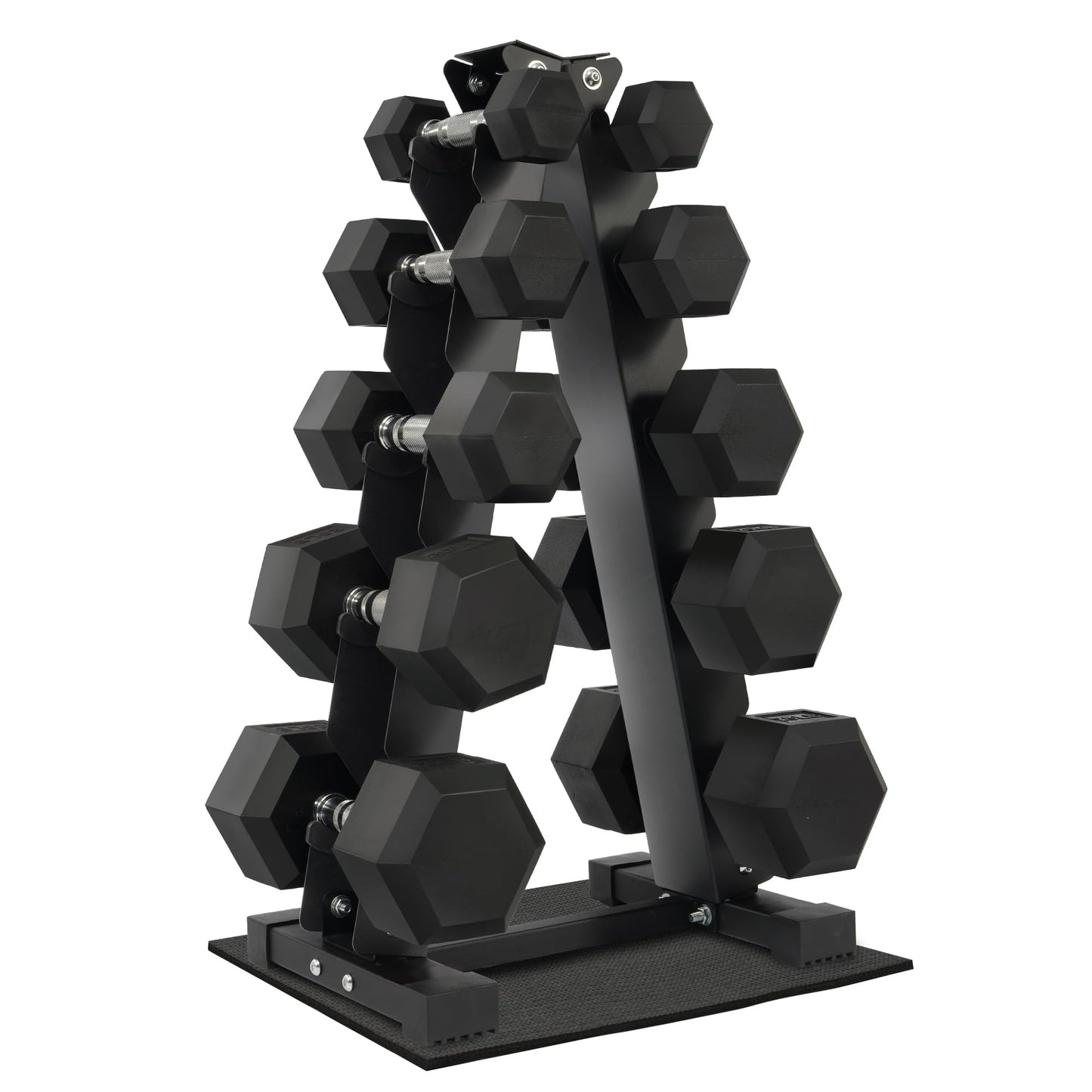 Rubber Coated Hex Dumbbell Weight Set and Storage Rack, 100LB Set or 150LB Set, 5-20 lbs Pairs or 5-25 lbs Pairs