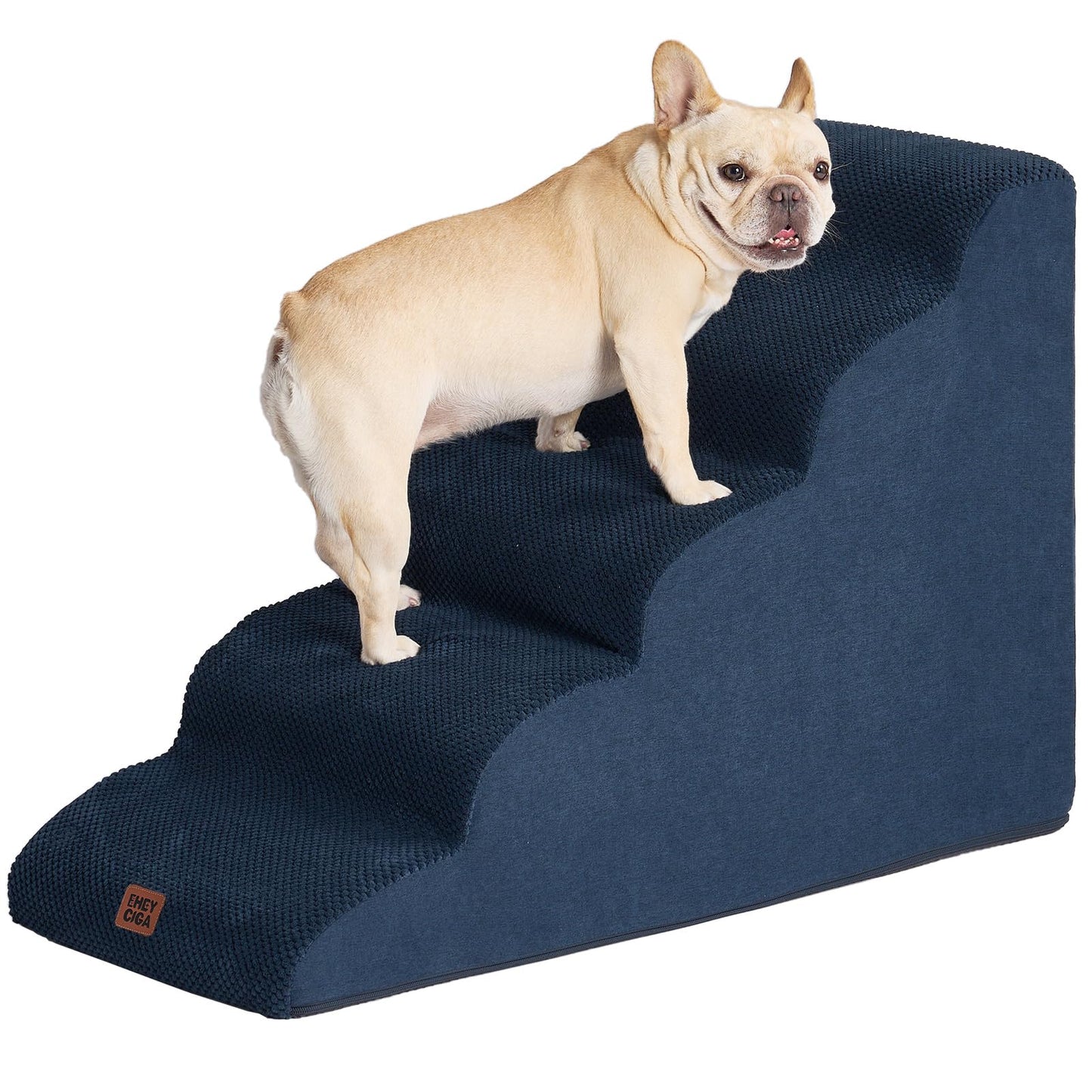 EHEYCIGA Curved Dog Stairs Ramp for High Beds 19.7" H, 4-Step Dog Steps for Small Dogs and Cats, Pet Stairs for High Bed Climbing, Non-Slip Balanced Pet Step Indoor, Grey