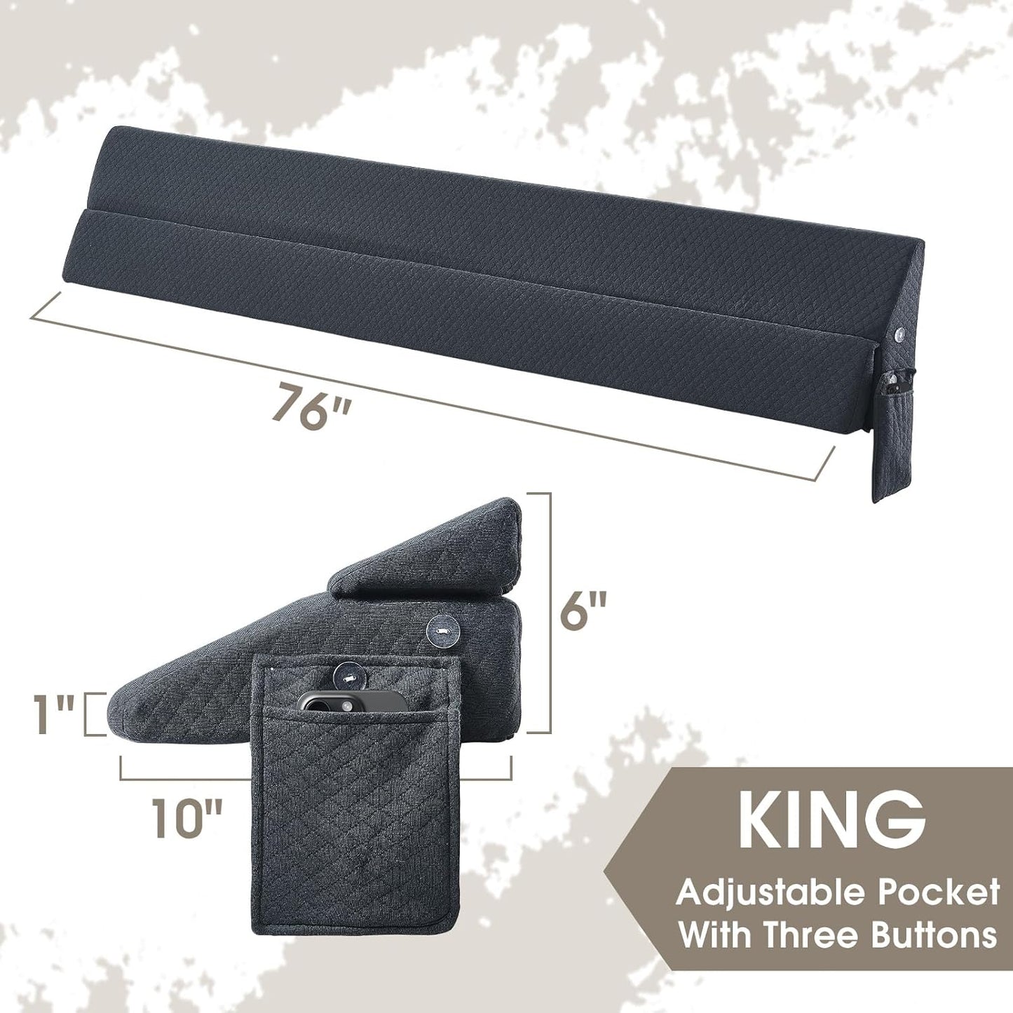 King Size(76"x10"x6") Bed Wedge Pillow for Headboard, Gap, Mattress Wedge, Bed Gap Filler, Bed Headboard Pillow Wedge Between Mattress and Headboard or Wall, Mattress Gap Filler(0-8") (Gray)