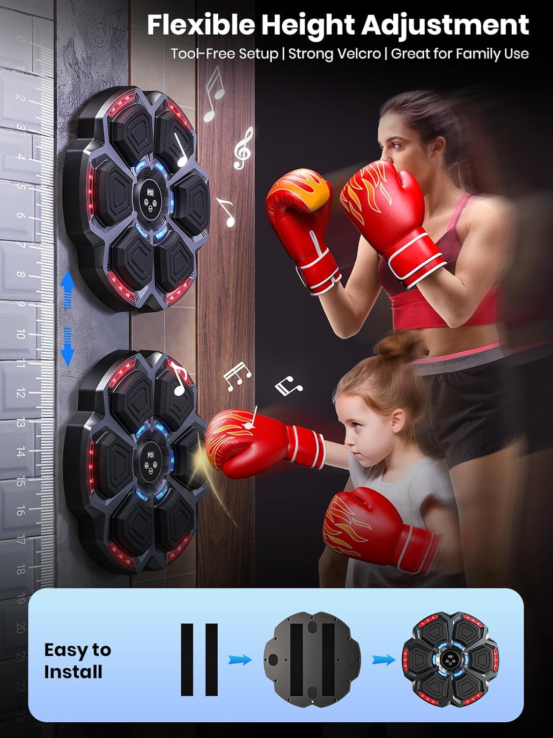 Upgraded Music Boxing Machine for Adults and Kids, Smart Bluetooth Boxing Trainer with Gloves, Wall Mounted Electronic Music Punching Machine with 9 Modes & 9 Speeds, for Home, Office, and Gym Workout