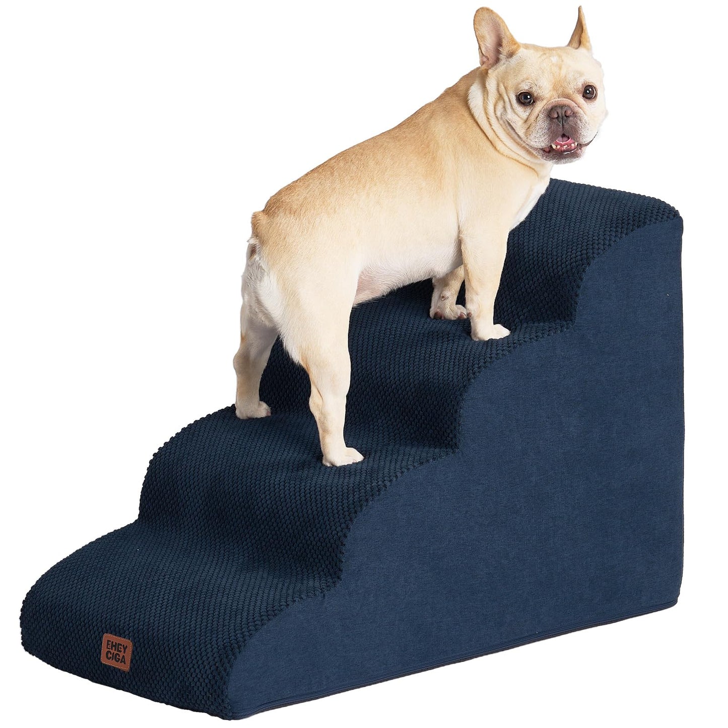 EHEYCIGA Curved Dog Stairs Ramp for High Beds 19.7" H, 4-Step Dog Steps for Small Dogs and Cats, Pet Stairs for High Bed Climbing, Non-Slip Balanced Pet Step Indoor, Grey
