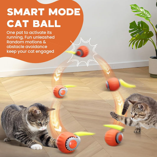 Interactive Cat Toy for Indoor Cats, Two Speed Smart Automatic Cat Toy Moving Ball with Tail, Rechargeable Motion Activated Cat Toys for Bored Indoor Adult Cats (Adapter Not Included)
