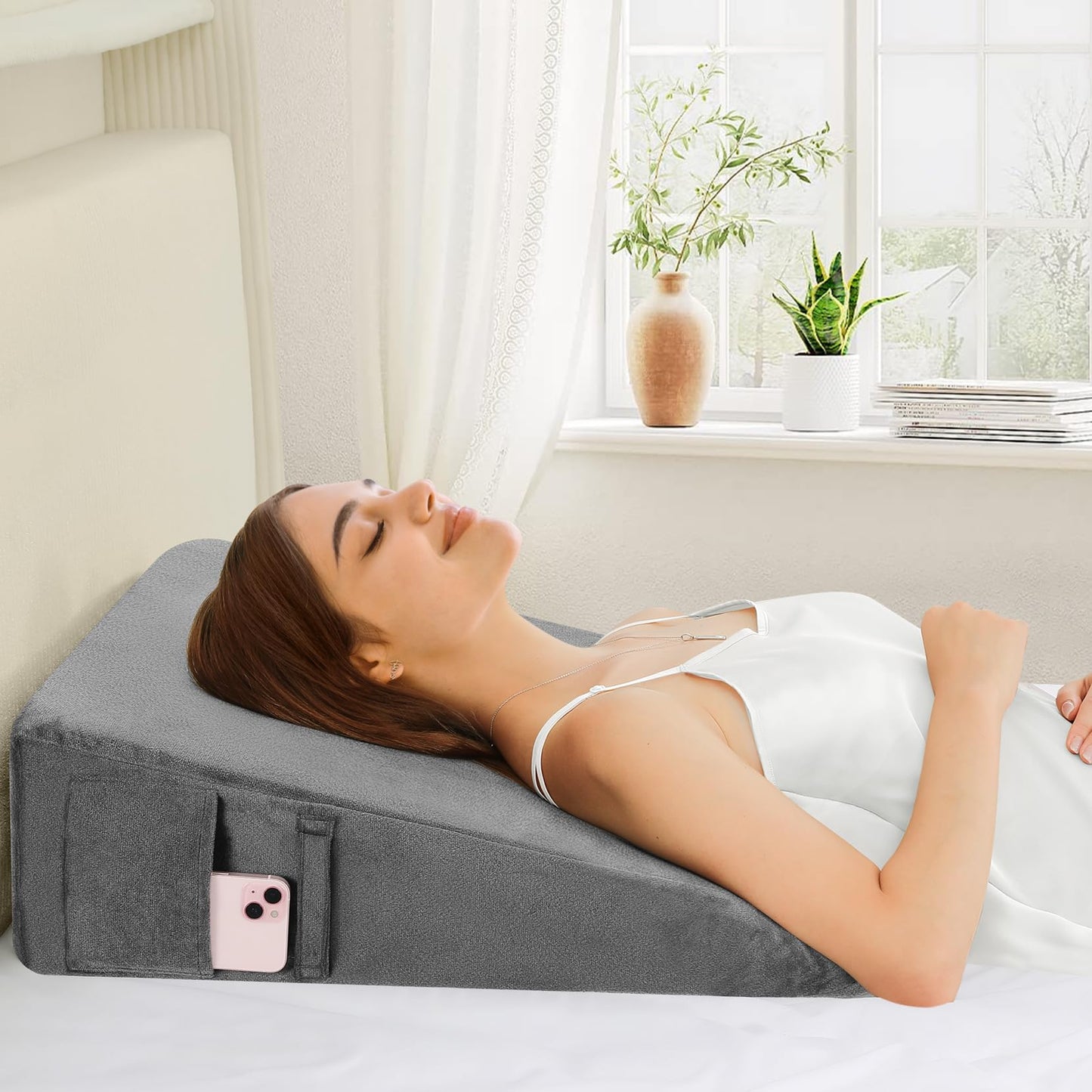 Wedge Pillow for Sleeping, 12" Bed Wedge Pillow for After Surgery, Triangle Pillow Wedge for Heartburn, Acid Reflux, GERD, Back Pain Relief, Neck Pain, Soft & Cooling Memory Foam Top
