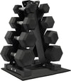 Rubber Coated Hex Dumbbell Weight Set and Storage Rack, 100LB Set or 150LB Set, 5-20 lbs Pairs or 5-25 lbs Pairs