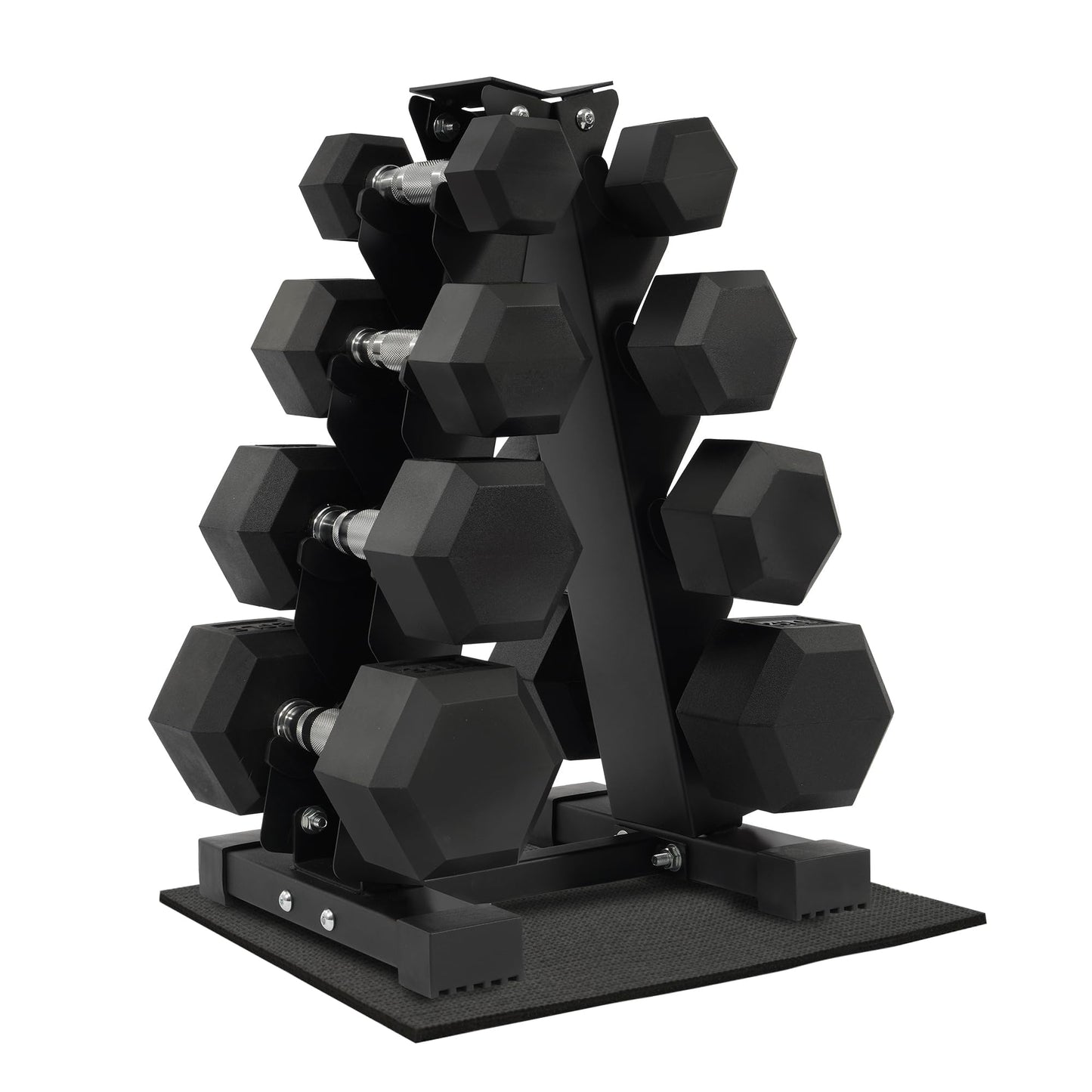 Rubber Coated Hex Dumbbell Weight Set and Storage Rack, 100LB Set or 150LB Set, 5-20 lbs Pairs or 5-25 lbs Pairs