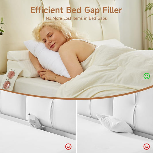 Full Size Bed Wedge Pillow for Headboard – Foldable Mattress Gap Filler (0–8"), Converts to Backrest, Prevents Pillow Slipping, Reversible Dual-Side Pockets, Washable Cover, White (54"x10"x6")