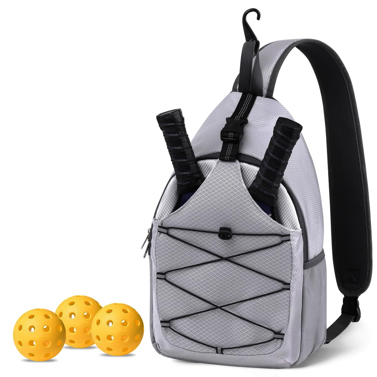 Pickleball Bag Pickleball Paddle Bag Small Pickleball Bag for Women Men, Adjustable Pickleball Sling Bag with Fence Hook Water Bottle Holder for Pickleball Paddle Racket