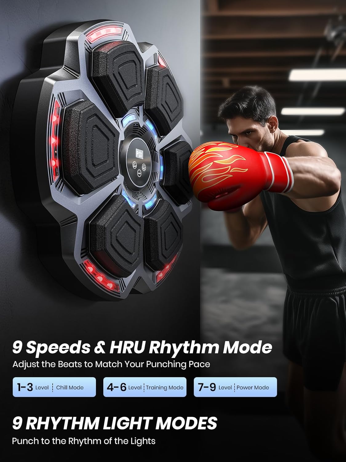 Upgraded Music Boxing Machine for Adults and Kids, Smart Bluetooth Boxing Trainer with Gloves, Wall Mounted Electronic Music Punching Machine with 9 Modes & 9 Speeds, for Home, Office, and Gym Workout