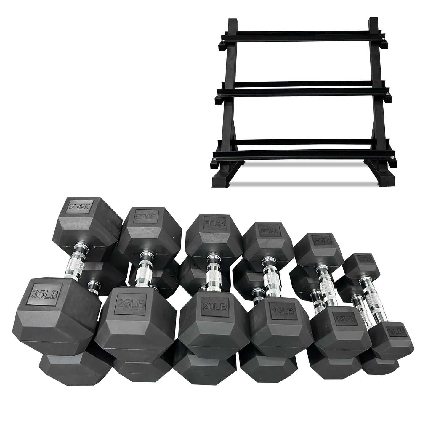 Rubber Hex Dumbbells Set with Rack- Free Weights Dumbbells Set for Home Gym & Fitness - Heavy Duty 100/350/450/550 LB Strength Training Equipment Dumb Bell