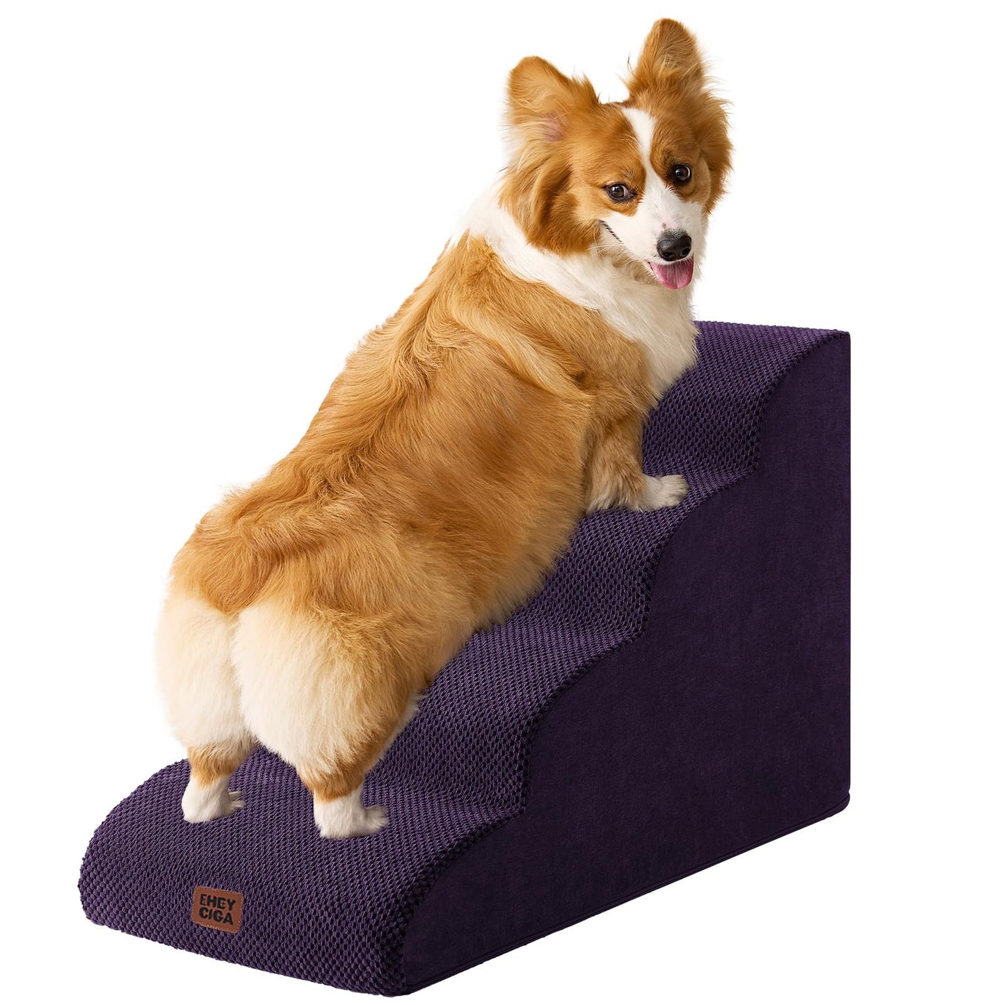 EHEYCIGA Curved Dog Stairs Ramp for High Beds 19.7" H, 4-Step Dog Steps for Small Dogs and Cats, Pet Stairs for High Bed Climbing, Non-Slip Balanced Pet Step Indoor, Grey