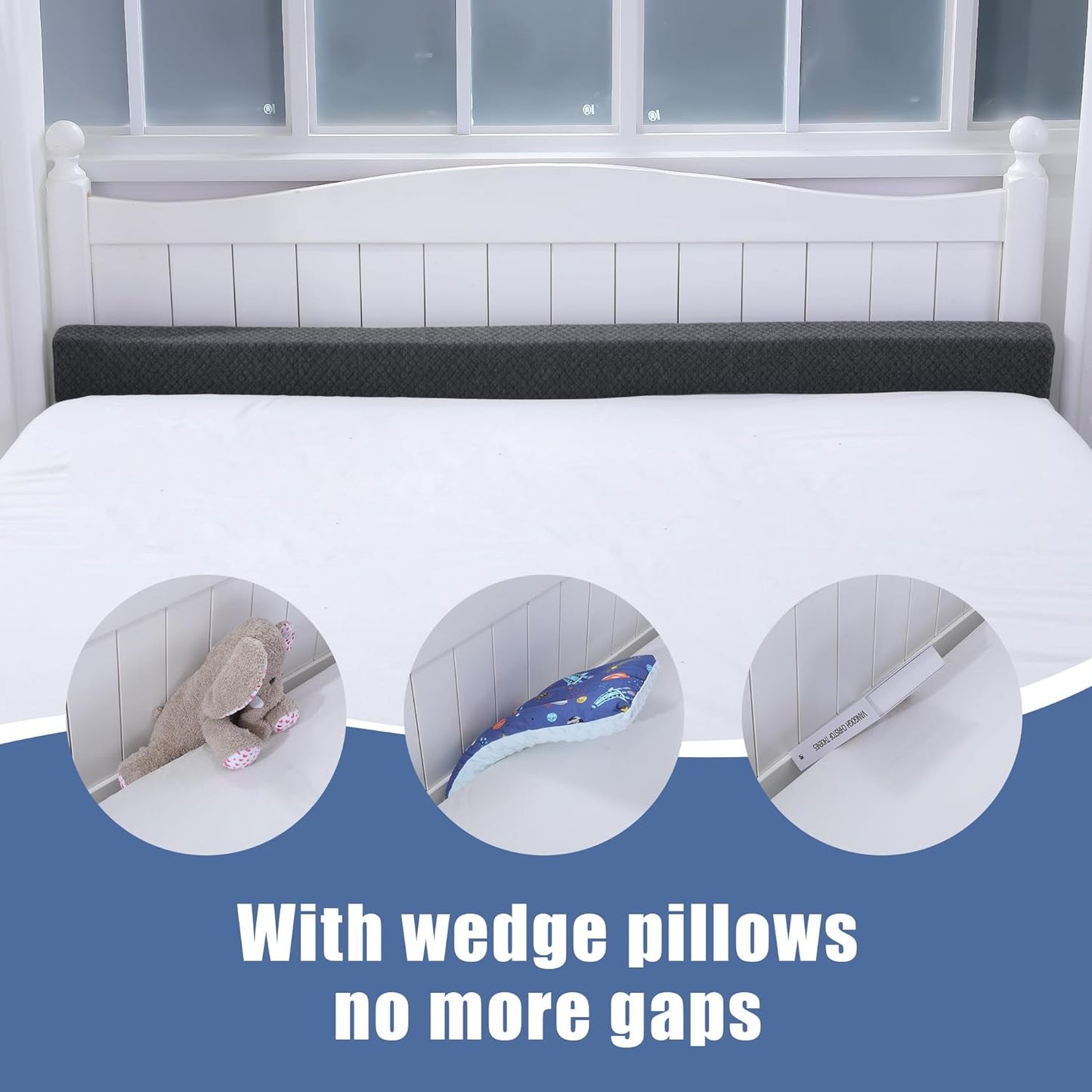 BALAPET Flodable Pillow for Headboard Gap,Bed Gap Filler Queen Size,Adjustable Bed Wedge Pillow for Headboard,Rectangular Bed Gap Filler,Foam Mattress Gap Filler(Gray,King)