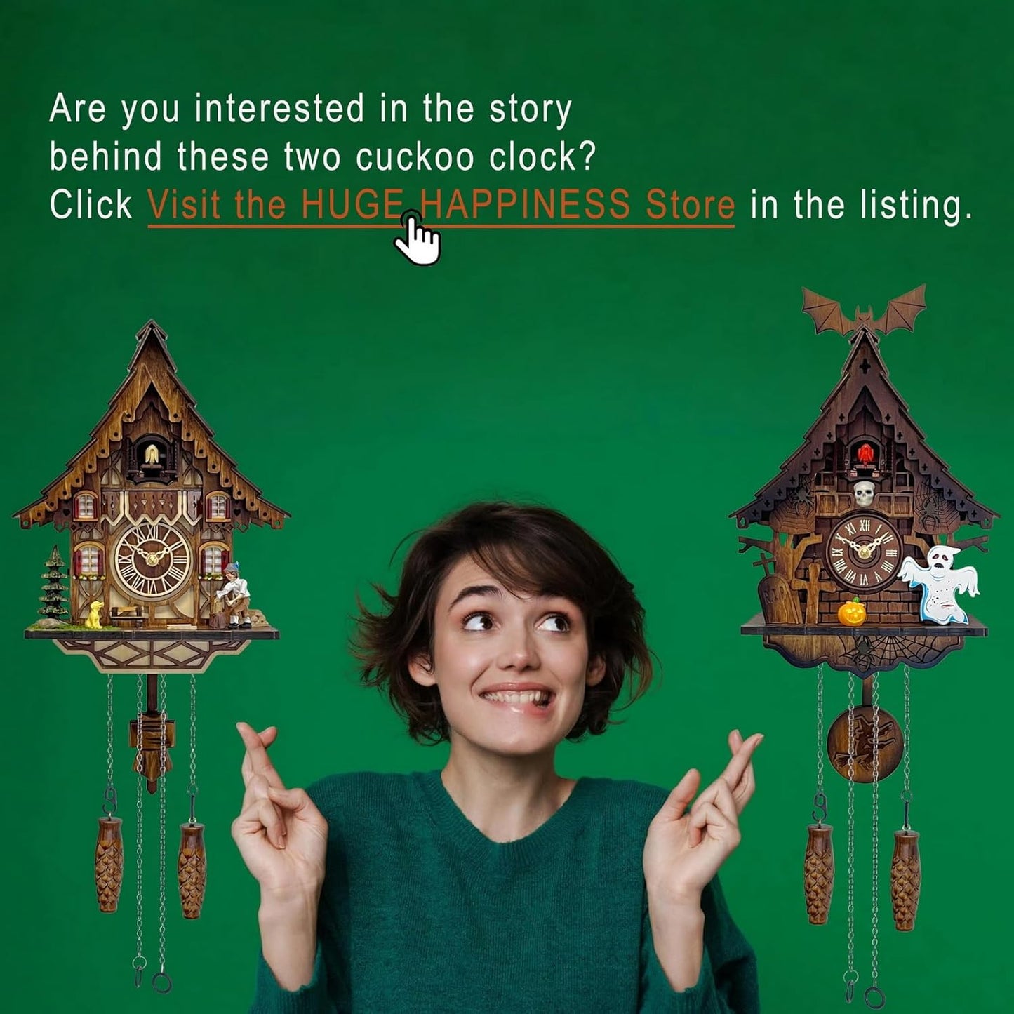 Cuckoo Clock for Wall Art: 12 Melodies, Volume Control, Night Mode, Germany Style Black Forest Retro Traditional Handcrafted Wooden House Home Decor, Gifts for Family (8.75 X 23inch)