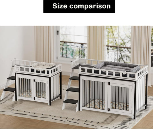PAKASEPT Dog Crate Furniture, Pet Bunk Bed with Stairs and Storage, Dogs/Cats Window Perch, with Multi-Purpose Blanket and Fluffy Dog Bed for Small Medium Size (55.1L x 28.5" W x 37.4" H)