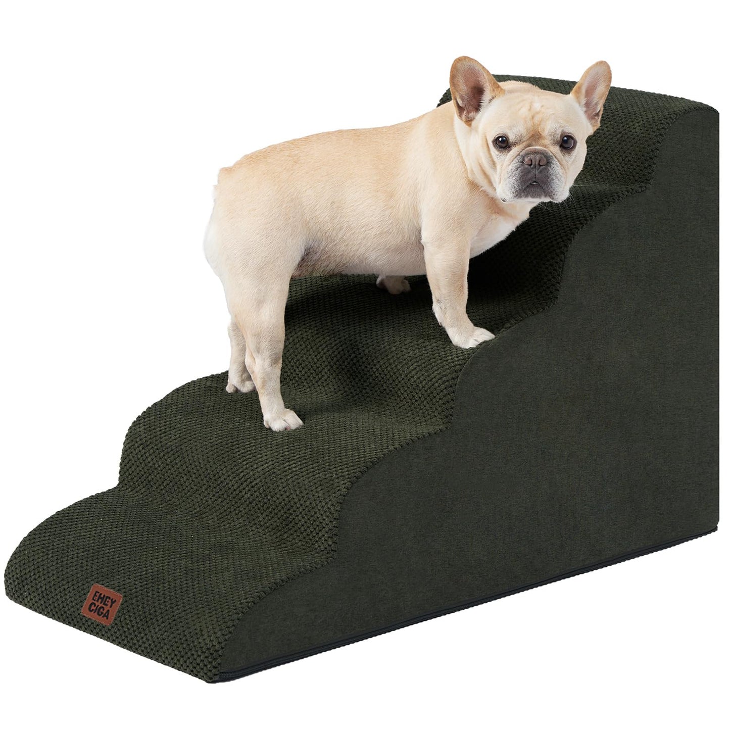 EHEYCIGA Curved Dog Stairs Ramp for High Beds 19.7" H, 4-Step Dog Steps for Small Dogs and Cats, Pet Stairs for High Bed Climbing, Non-Slip Balanced Pet Step Indoor, Grey
