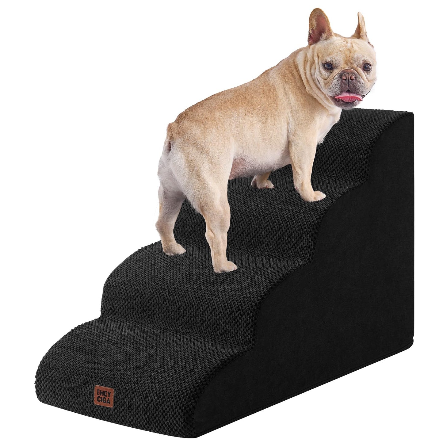 EHEYCIGA Curved Dog Stairs Ramp for High Beds 19.7" H, 4-Step Dog Steps for Small Dogs and Cats, Pet Stairs for High Bed Climbing, Non-Slip Balanced Pet Step Indoor, Grey