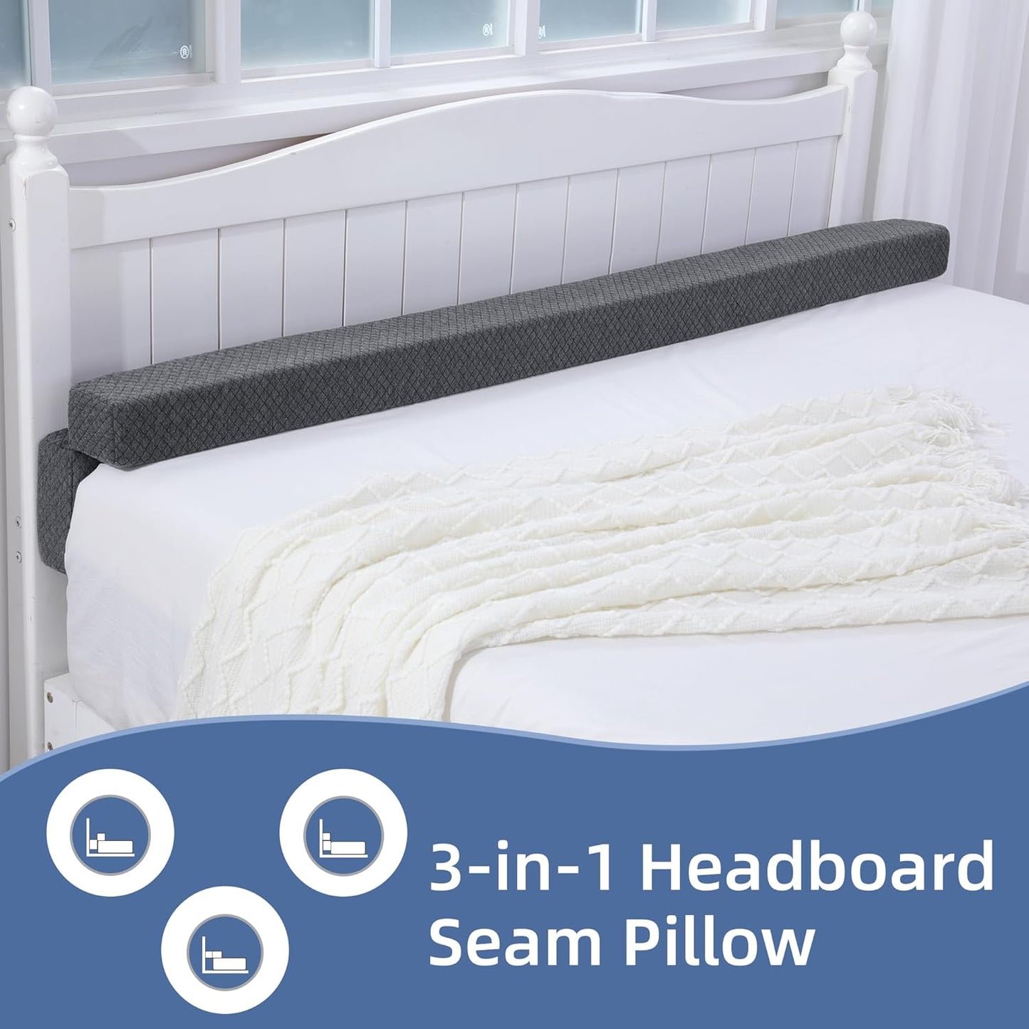 BALAPET Flodable Pillow for Headboard Gap,Bed Gap Filler Queen Size,Adjustable Bed Wedge Pillow for Headboard,Rectangular Bed Gap Filler,Foam Mattress Gap Filler(Gray,King)
