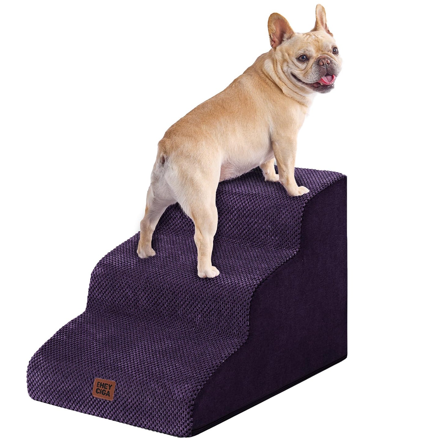 EHEYCIGA Curved Dog Stairs Ramp for High Beds 19.7" H, 4-Step Dog Steps for Small Dogs and Cats, Pet Stairs for High Bed Climbing, Non-Slip Balanced Pet Step Indoor, Grey