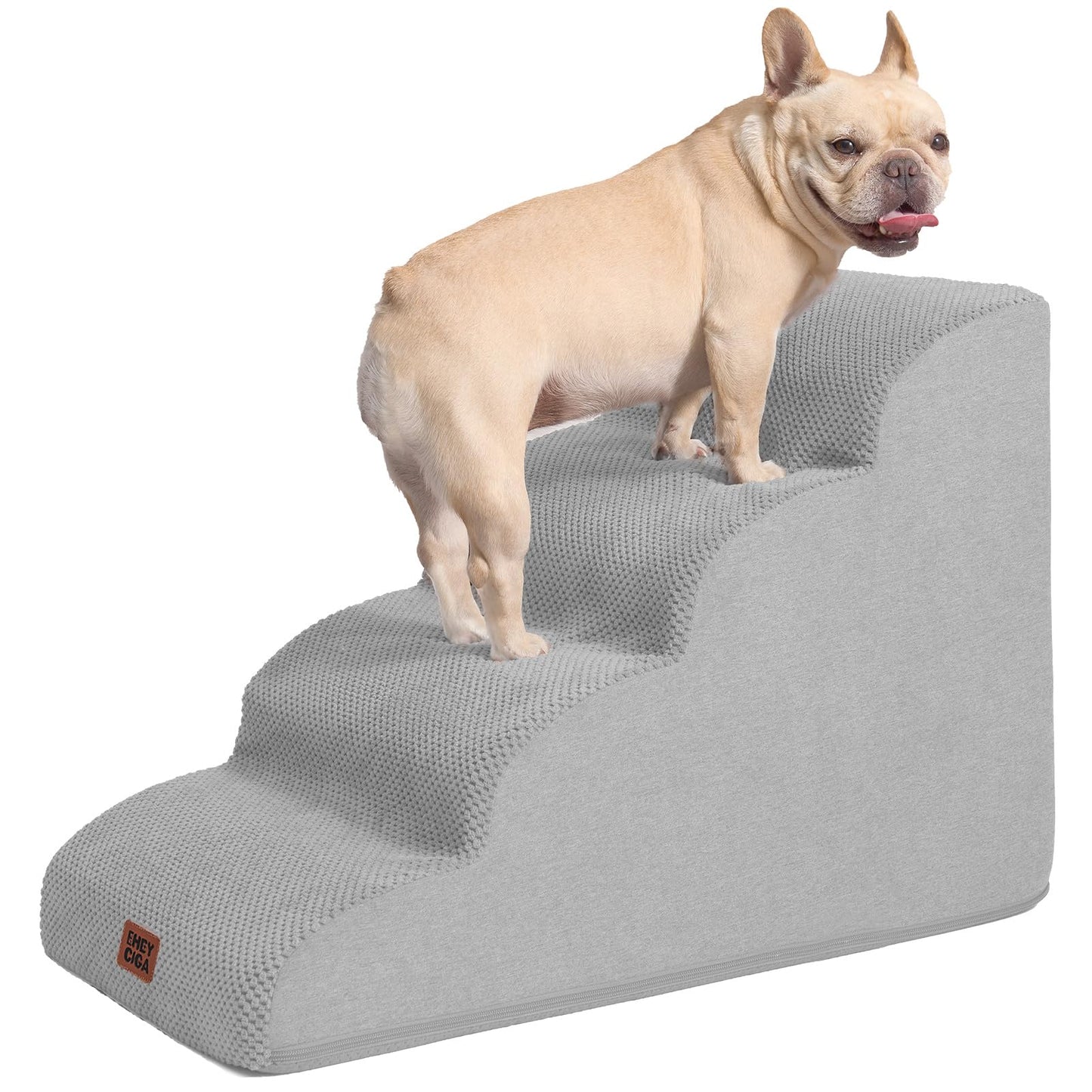 EHEYCIGA Curved Dog Stairs Ramp for High Beds 19.7" H, 4-Step Dog Steps for Small Dogs and Cats, Pet Stairs for High Bed Climbing, Non-Slip Balanced Pet Step Indoor, Grey