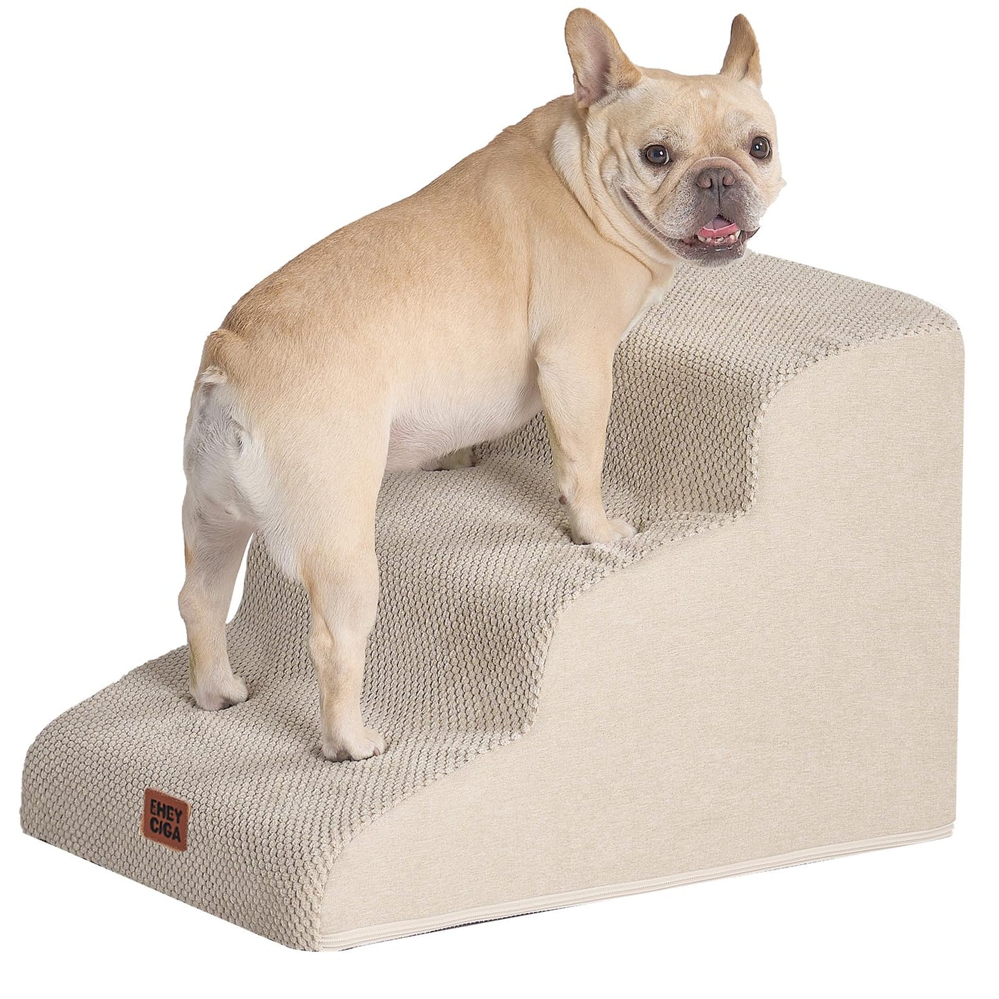 EHEYCIGA Curved Dog Stairs Ramp for High Beds 19.7" H, 4-Step Dog Steps for Small Dogs and Cats, Pet Stairs for High Bed Climbing, Non-Slip Balanced Pet Step Indoor, Grey
