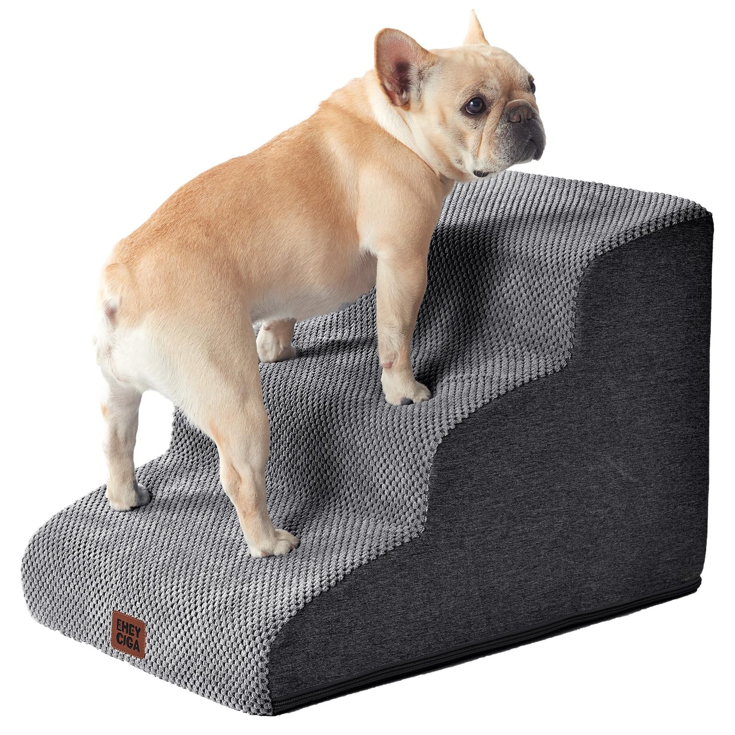 EHEYCIGA Curved Dog Stairs Ramp for High Beds 19.7" H, 4-Step Dog Steps for Small Dogs and Cats, Pet Stairs for High Bed Climbing, Non-Slip Balanced Pet Step Indoor, Grey