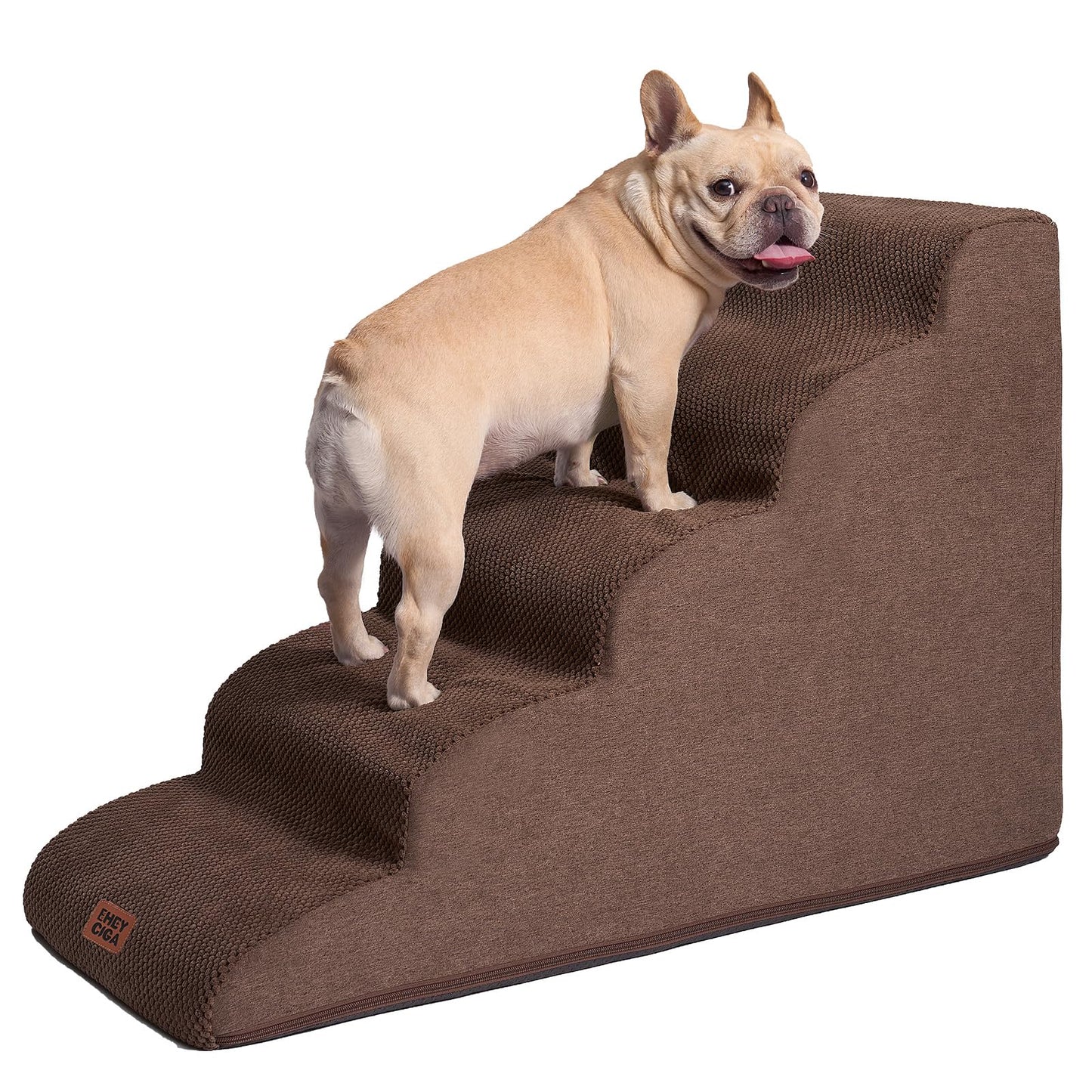 EHEYCIGA Curved Dog Stairs Ramp for High Beds 19.7" H, 4-Step Dog Steps for Small Dogs and Cats, Pet Stairs for High Bed Climbing, Non-Slip Balanced Pet Step Indoor, Grey