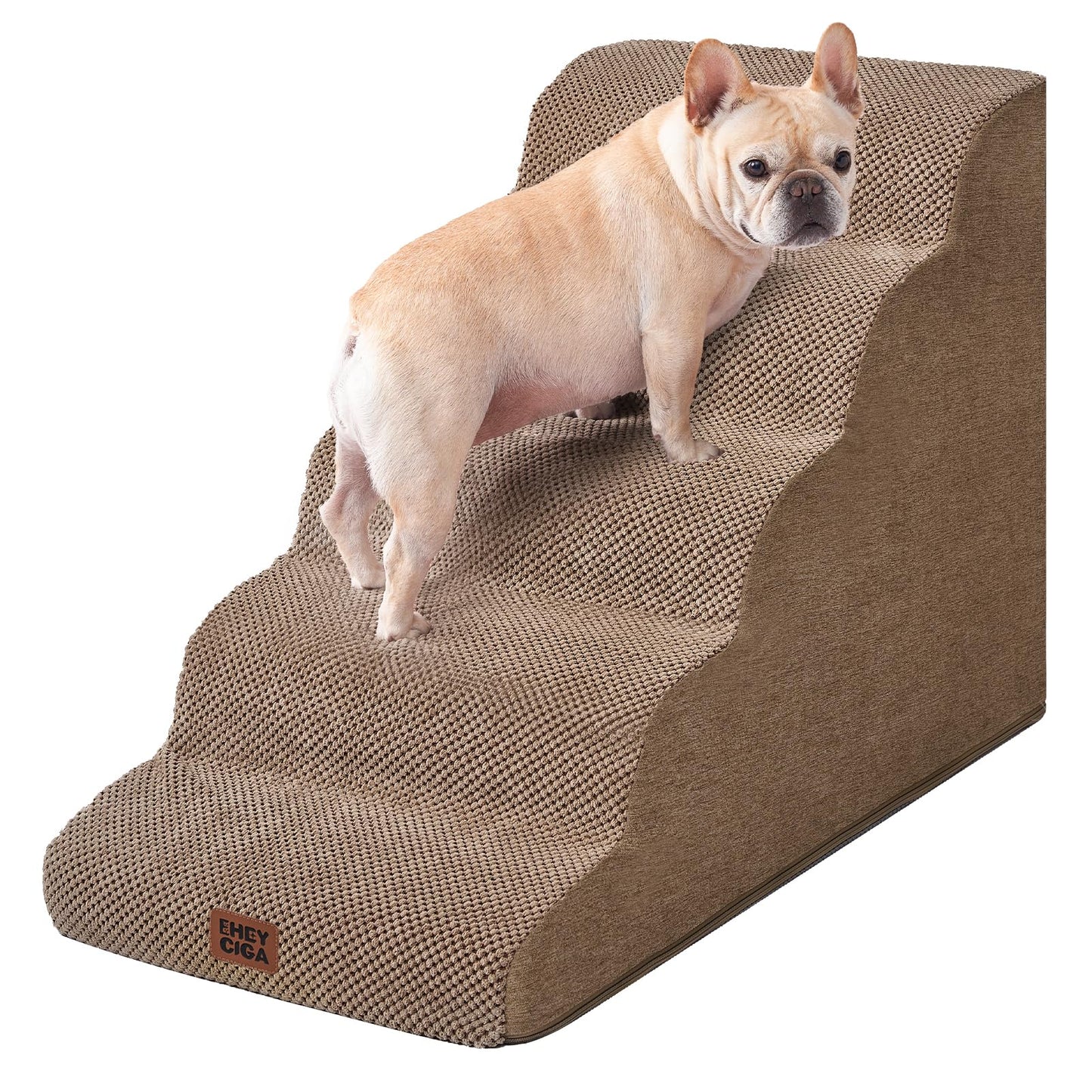 EHEYCIGA Curved Dog Stairs Ramp for High Beds 19.7" H, 4-Step Dog Steps for Small Dogs and Cats, Pet Stairs for High Bed Climbing, Non-Slip Balanced Pet Step Indoor, Grey