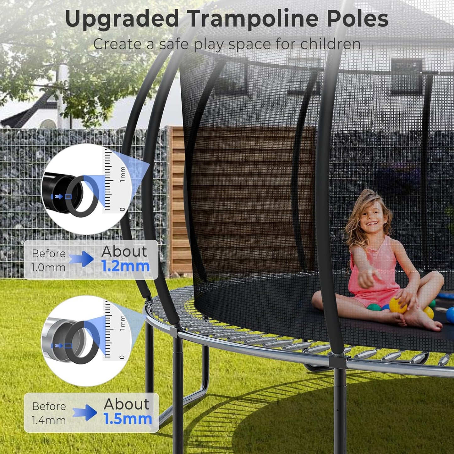 Large Outdoor Trampoline with Basketball Hoop, 10-16FT with Lights for Kids and Adults, Recreational Trampoline with Sprinkler and Stakes