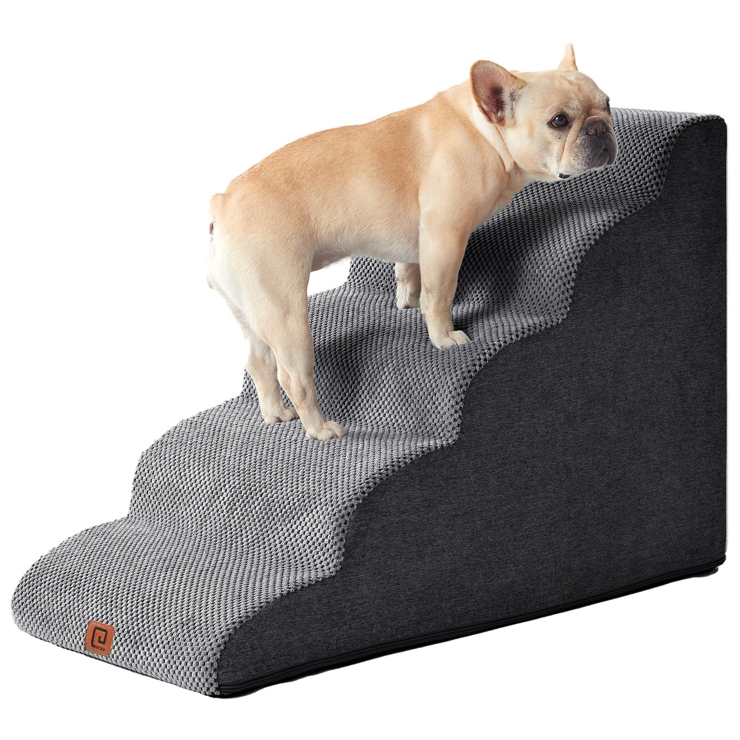 EHEYCIGA Curved Dog Stairs Ramp for High Beds 19.7" H, 4-Step Dog Steps for Small Dogs and Cats, Pet Stairs for High Bed Climbing, Non-Slip Balanced Pet Step Indoor, Grey