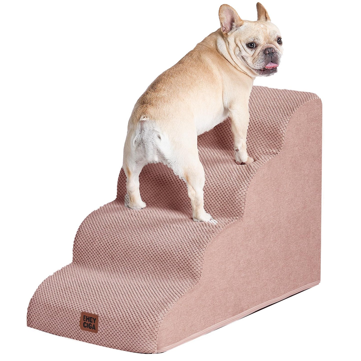 EHEYCIGA Curved Dog Stairs Ramp for High Beds 19.7" H, 4-Step Dog Steps for Small Dogs and Cats, Pet Stairs for High Bed Climbing, Non-Slip Balanced Pet Step Indoor, Grey
