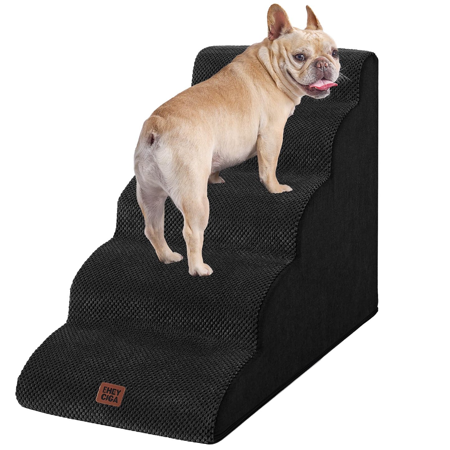 EHEYCIGA Curved Dog Stairs Ramp for High Beds 19.7" H, 4-Step Dog Steps for Small Dogs and Cats, Pet Stairs for High Bed Climbing, Non-Slip Balanced Pet Step Indoor, Grey