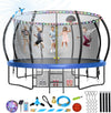 Large Outdoor Trampoline with Basketball Hoop, 10-16FT with Lights for Kids and Adults, Recreational Trampoline with Sprinkler and Stakes