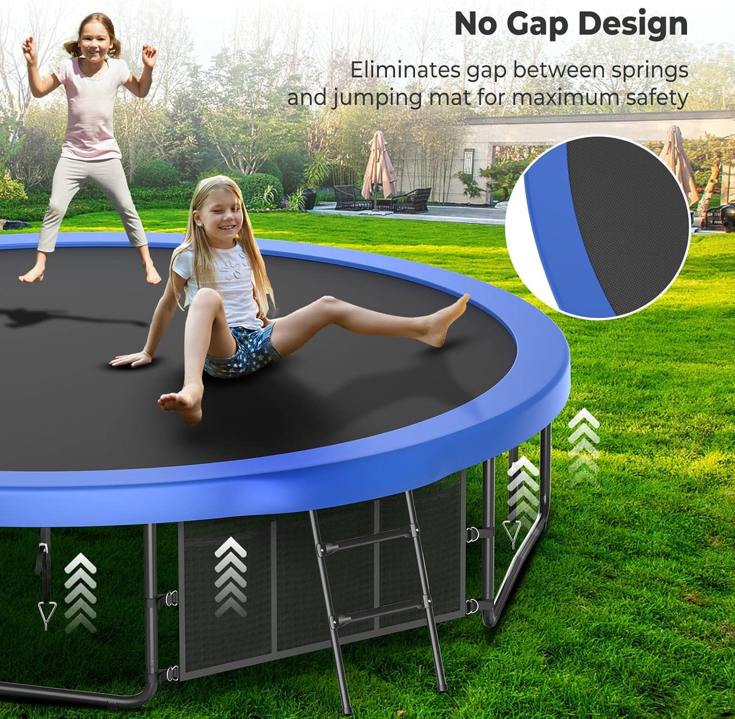 Large Outdoor Trampoline with Basketball Hoop, 10-16FT with Lights for Kids and Adults, Recreational Trampoline with Sprinkler and Stakes
