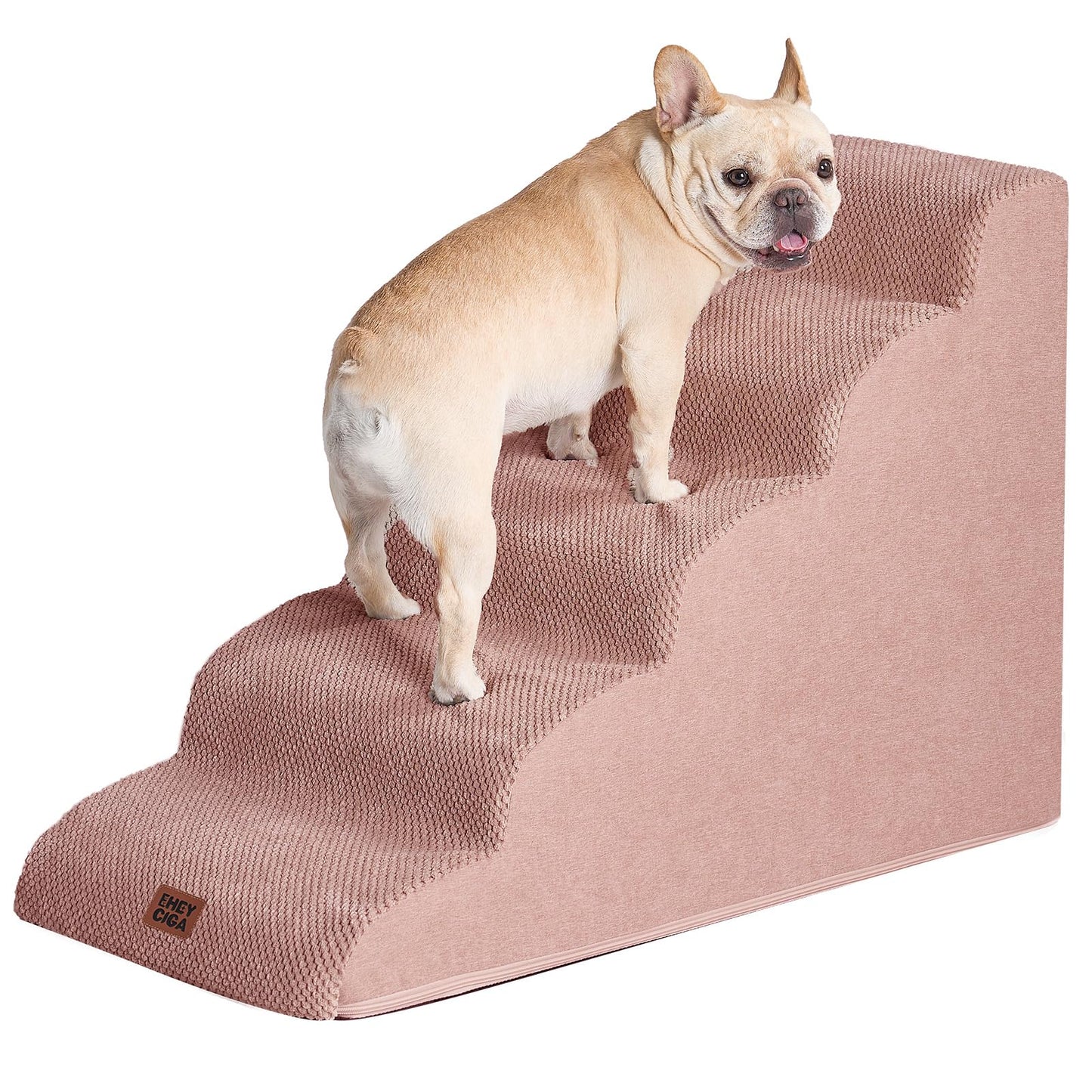EHEYCIGA Curved Dog Stairs Ramp for High Beds 19.7" H, 4-Step Dog Steps for Small Dogs and Cats, Pet Stairs for High Bed Climbing, Non-Slip Balanced Pet Step Indoor, Grey
