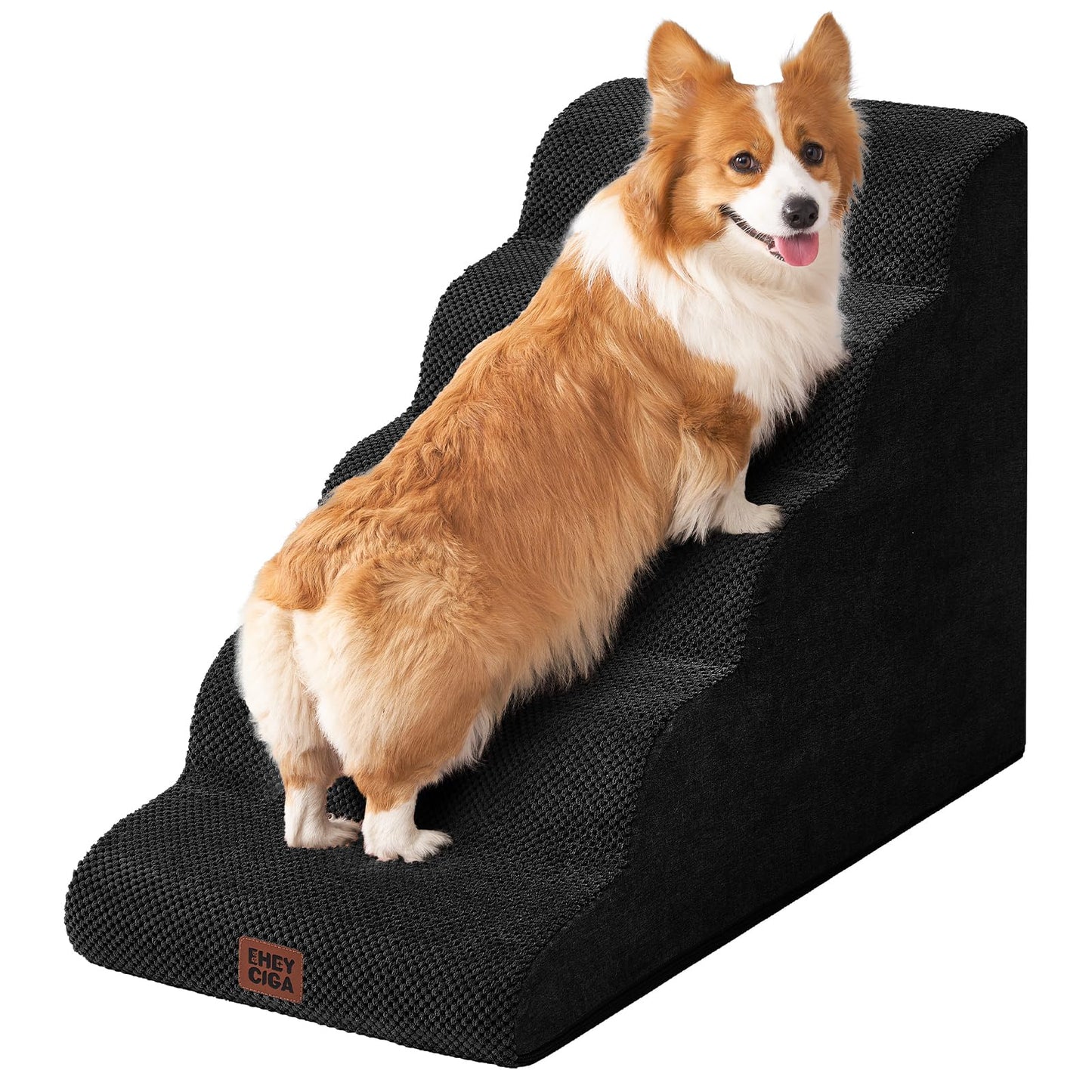 EHEYCIGA Curved Dog Stairs Ramp for High Beds 19.7" H, 4-Step Dog Steps for Small Dogs and Cats, Pet Stairs for High Bed Climbing, Non-Slip Balanced Pet Step Indoor, Grey