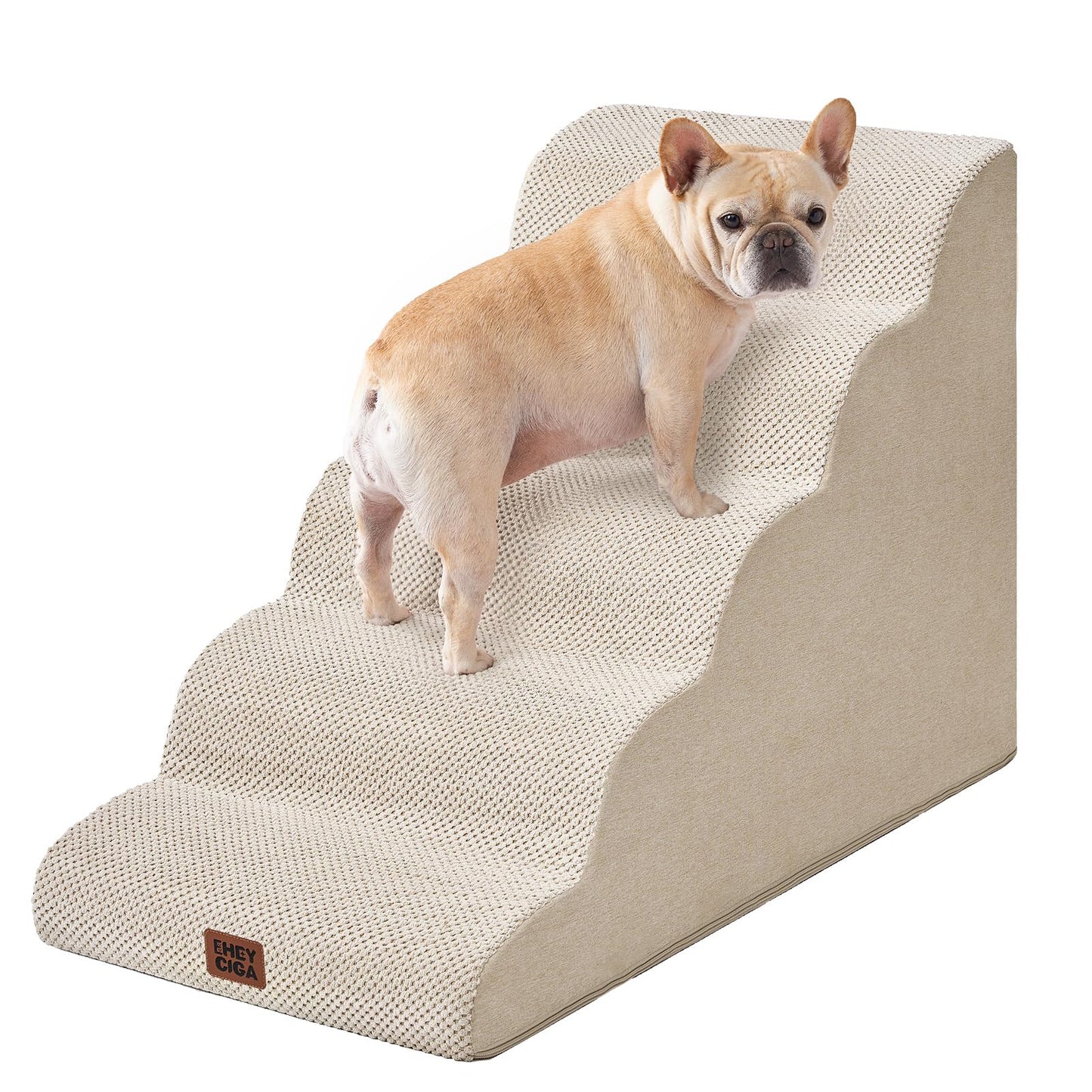 EHEYCIGA Curved Dog Stairs Ramp for High Beds 19.7" H, 4-Step Dog Steps for Small Dogs and Cats, Pet Stairs for High Bed Climbing, Non-Slip Balanced Pet Step Indoor, Grey