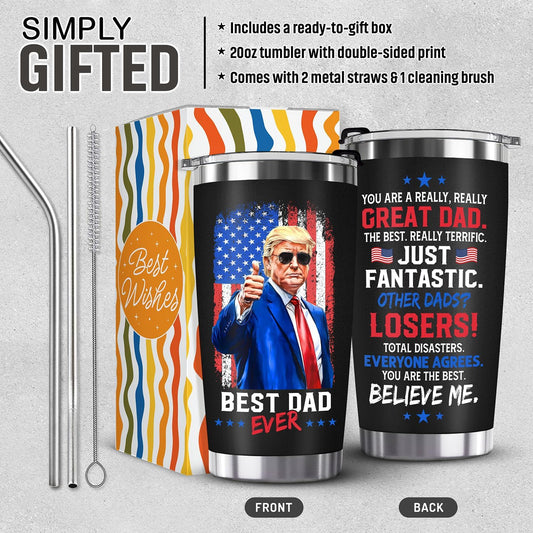 ZAGKOO Gifts for Dad from Daughter, Son, Wife on Fathers Day - Funny Best Dad Ever Gag Gifts for Men, Papa, Stepfather - Cool Birthday, Christmas Gift Ideas - 20oz Coffee Tumbler Cup