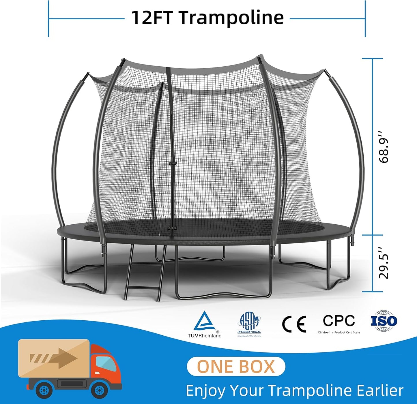 Trampoline 12FT 14FT Trampoline Enclosure Net Outdoor Jump Trampoline for Kids and Adults Round Trampoline ASTM Approved