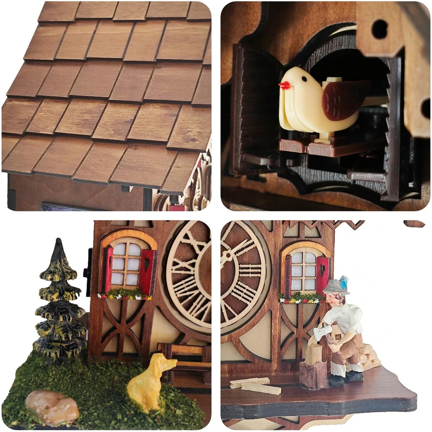 Cuckoo Clock for Wall Art: 12 Melodies, Volume Control, Night Mode, Germany Style Black Forest Retro Traditional Handcrafted Wooden House Home Decor, Gifts for Family (8.75 X 23inch)