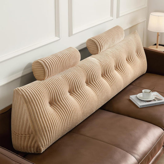 Z-hom Large Wedge Pillow Headboard, King Triangular Headboard Pillow, Reading Pillow Bed with a Roll Pillow for Bed Sitting Up Sleeping, Backrest Cushion Headboard Gap Pillow for Back,Beige