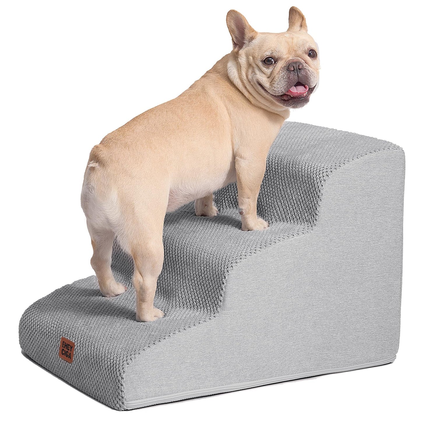 EHEYCIGA Curved Dog Stairs Ramp for High Beds 19.7" H, 4-Step Dog Steps for Small Dogs and Cats, Pet Stairs for High Bed Climbing, Non-Slip Balanced Pet Step Indoor, Grey