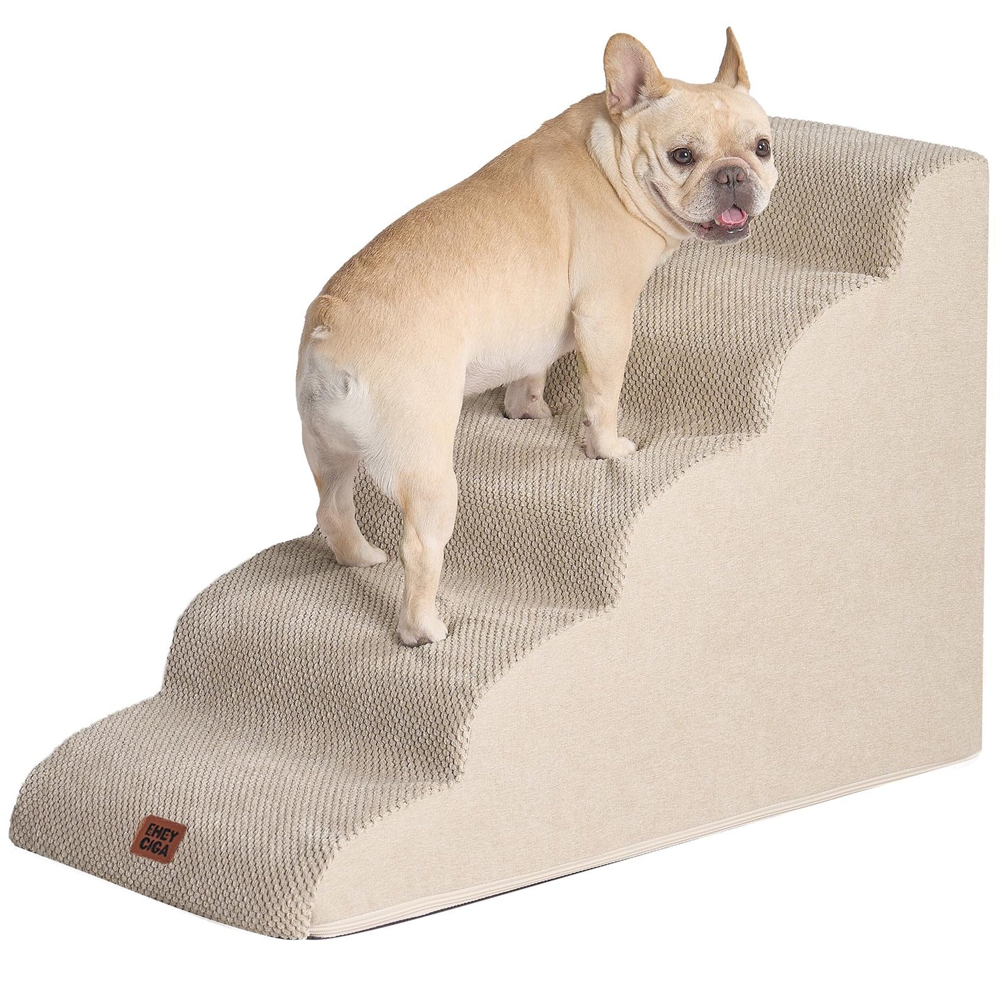 EHEYCIGA Curved Dog Stairs Ramp for High Beds 19.7" H, 4-Step Dog Steps for Small Dogs and Cats, Pet Stairs for High Bed Climbing, Non-Slip Balanced Pet Step Indoor, Grey