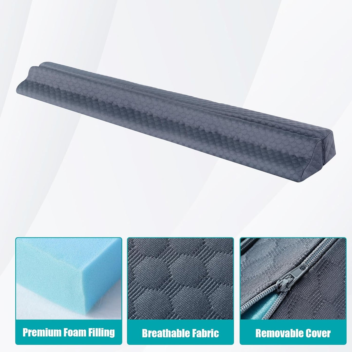 HOMBYS Bed Wedge Pillow for Headboard,Foldable Bed Mattress Gap Filler Queen Size,Pillow Wedge for Headboard Gap, High Density Foam Bed Crack Pillow,Multifunctional Bed Spacer Filler from Wall,Grey