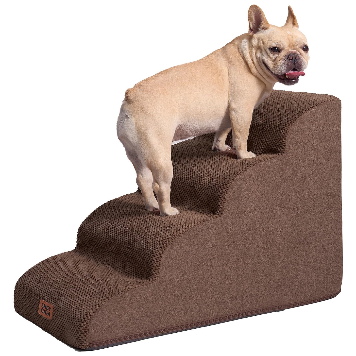 EHEYCIGA Curved Dog Stairs Ramp for High Beds 19.7" H, 4-Step Dog Steps for Small Dogs and Cats, Pet Stairs for High Bed Climbing, Non-Slip Balanced Pet Step Indoor, Grey