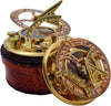 Personalized Engraved Antique Brass & Copper Sundial Compass, Sundial Clock in Leather Box Gift Sun Clock Ship Replica Watch
