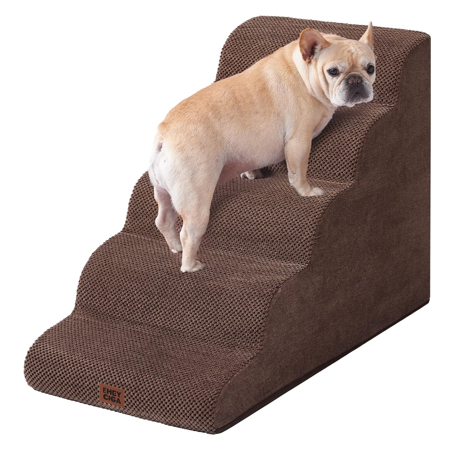 EHEYCIGA Curved Dog Stairs Ramp for High Beds 19.7" H, 4-Step Dog Steps for Small Dogs and Cats, Pet Stairs for High Bed Climbing, Non-Slip Balanced Pet Step Indoor, Grey