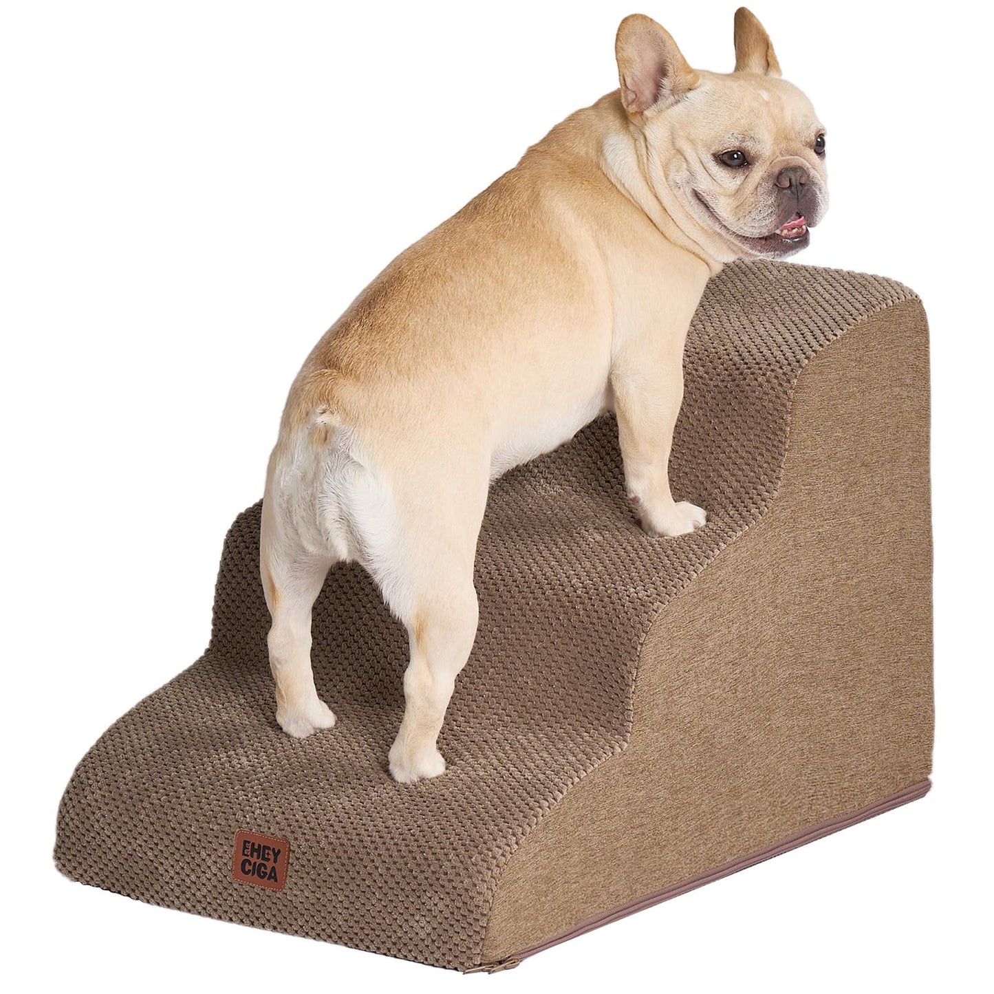 EHEYCIGA Curved Dog Stairs Ramp for High Beds 19.7" H, 4-Step Dog Steps for Small Dogs and Cats, Pet Stairs for High Bed Climbing, Non-Slip Balanced Pet Step Indoor, Grey