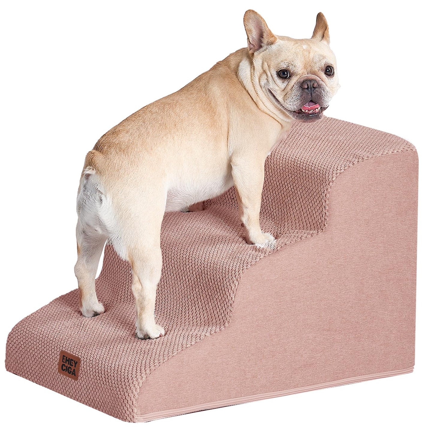 EHEYCIGA Curved Dog Stairs Ramp for High Beds 19.7" H, 4-Step Dog Steps for Small Dogs and Cats, Pet Stairs for High Bed Climbing, Non-Slip Balanced Pet Step Indoor, Grey