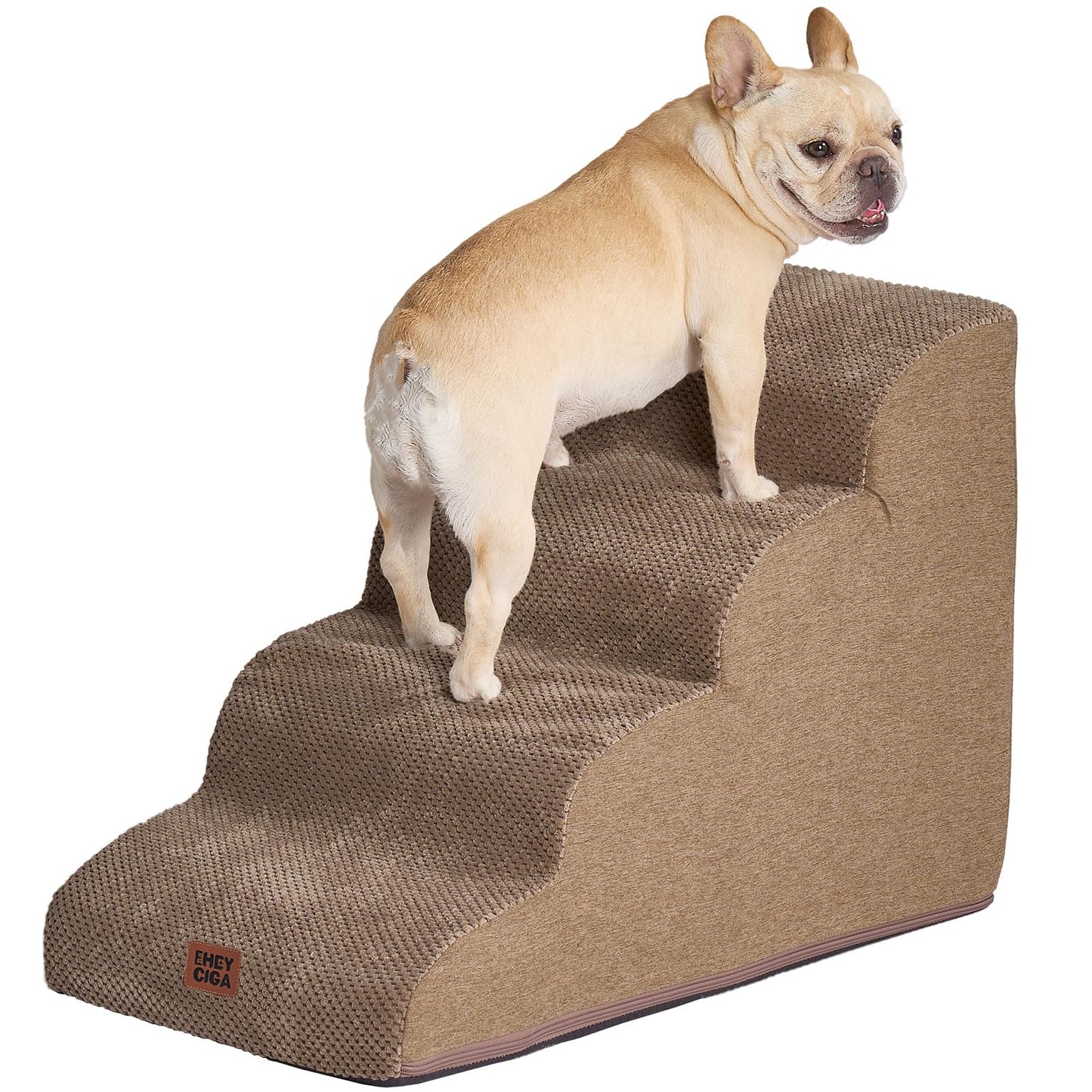 EHEYCIGA Curved Dog Stairs Ramp for High Beds 19.7" H, 4-Step Dog Steps for Small Dogs and Cats, Pet Stairs for High Bed Climbing, Non-Slip Balanced Pet Step Indoor, Grey