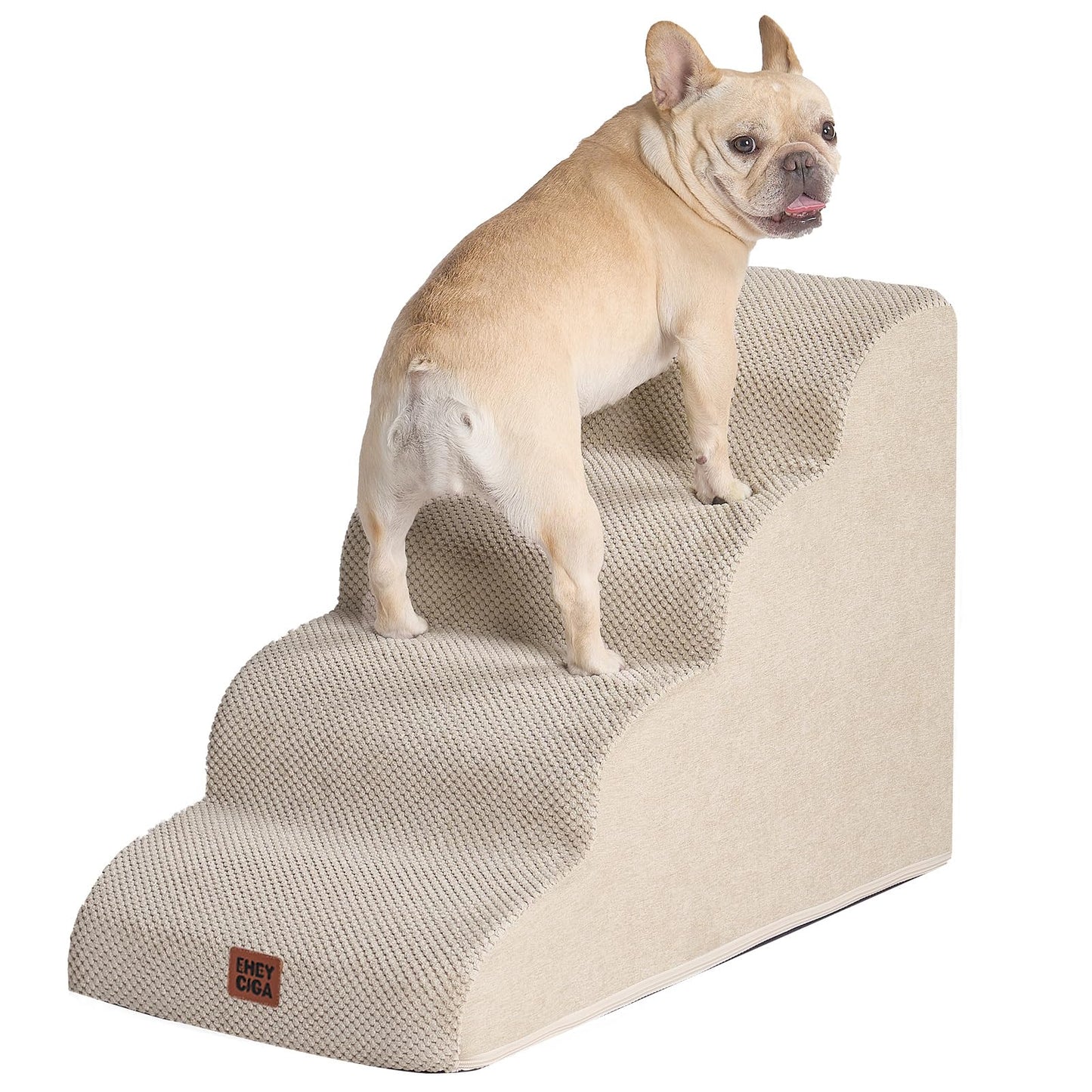 EHEYCIGA Curved Dog Stairs Ramp for High Beds 19.7" H, 4-Step Dog Steps for Small Dogs and Cats, Pet Stairs for High Bed Climbing, Non-Slip Balanced Pet Step Indoor, Grey